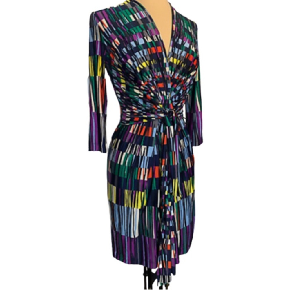BCBG Max Azria Geometric Abstract Faux Wrap Dress sz xs